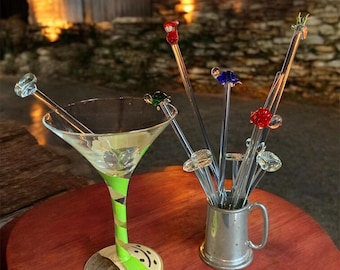Vintage Blown Glass Cocktail Stirrers: Mid-Century Barware, Set of 12