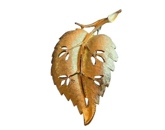 B.S.K. Golden Leaf Pin, Stylized & Leaf Floral Br… - image 1