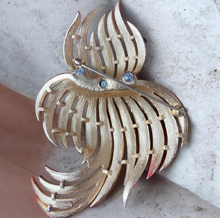 Trifari 1986 Statue of Liberty Flame Brooch, Red White Blue Enamel