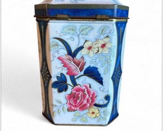 1960年代ヴィンテージ Daher 花柄ティー缶、八角形イングリッシュ