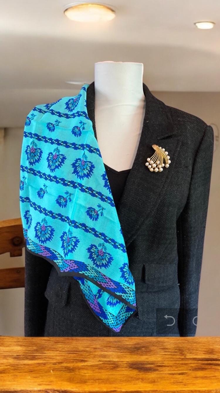 小物 Hand Printed Silk Scarf - blue Blue Silk Scarf: Katja XIIX Japan Floral Print Square Scarf