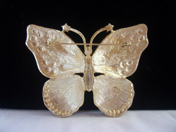 Avon Butterfly rhinestone brooch, Jade Green enam… - image 3