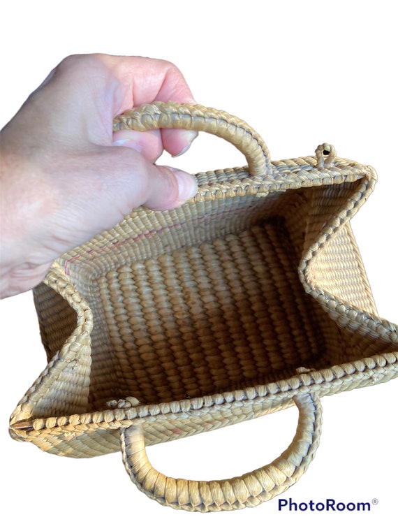 1944 Straw Basket Purse, Vintage Woven Hand bag, … - image 5