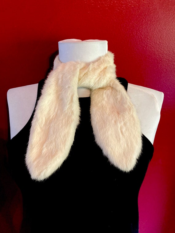 Rabbit Fur Vintage Scarf, Vintage Cream White Col… - image 6