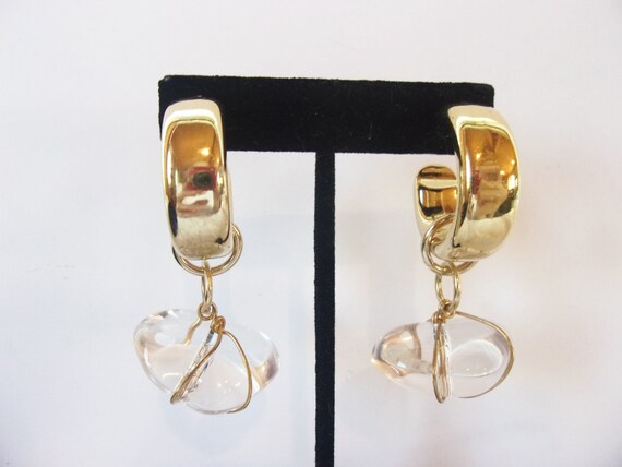 Vintage Couture Lucite earrings, Chunky Drop Hoop… - image 3