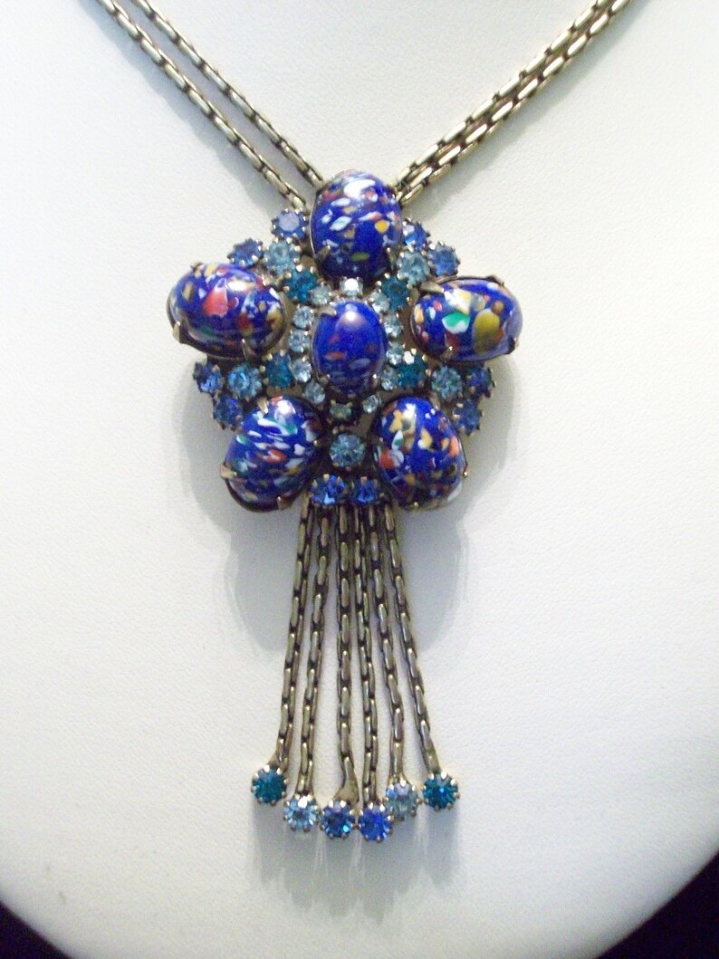 MIRIAM HASKELL Jewelry Necklace Blue Glass Rhinestone Brass | Etsy