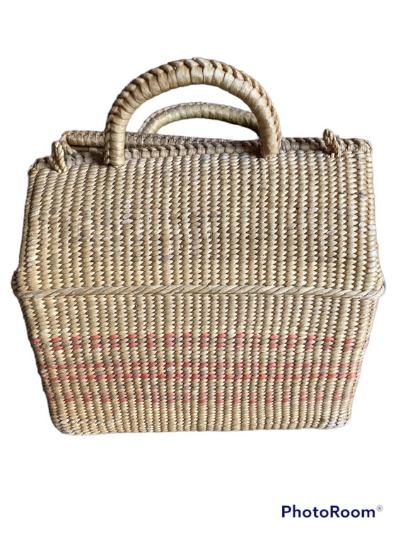 1944 Straw Basket Purse, Vintage Woven Hand bag, … - image 3