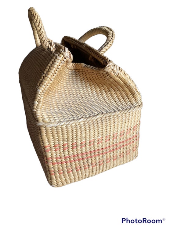 1944 Straw Basket Purse, Vintage Woven Hand bag, … - image 4