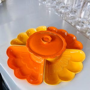 Mid Century Modern Chip and Dip Serving Set: Floral Ceramic Platter