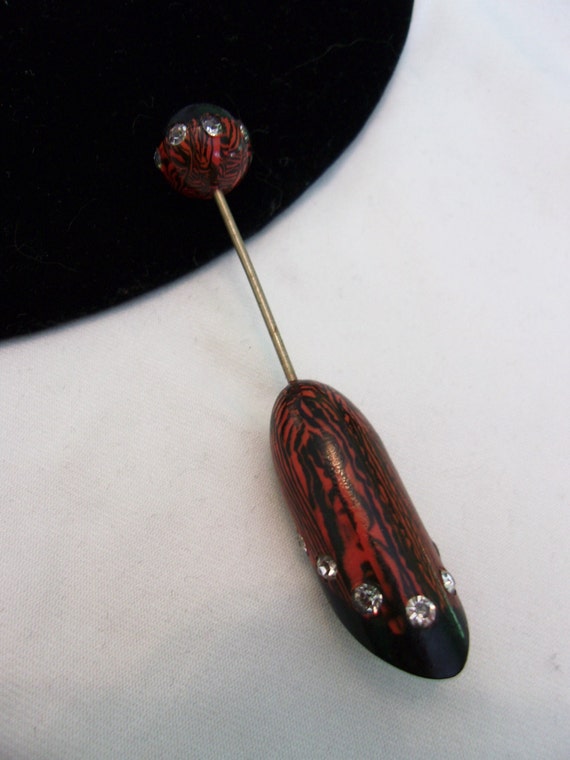 Art Deco Celluloid & Glass Rhinestone Hat Brooch … - image 5