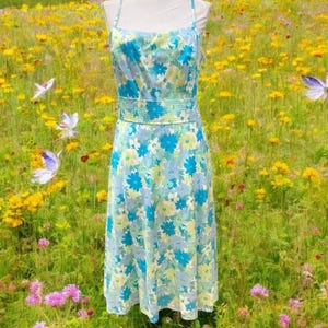 Liz Claiborne Floral Sundress: Spaghetti Strap Blue Midi, Size 8