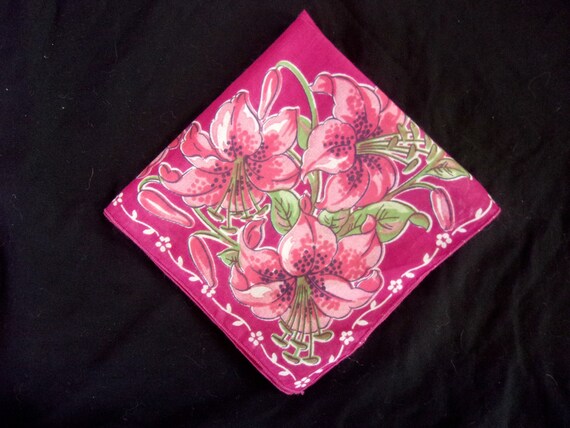 1940s Tiger Lily Hankie, vintage Flower Cotton Ha… - image 2