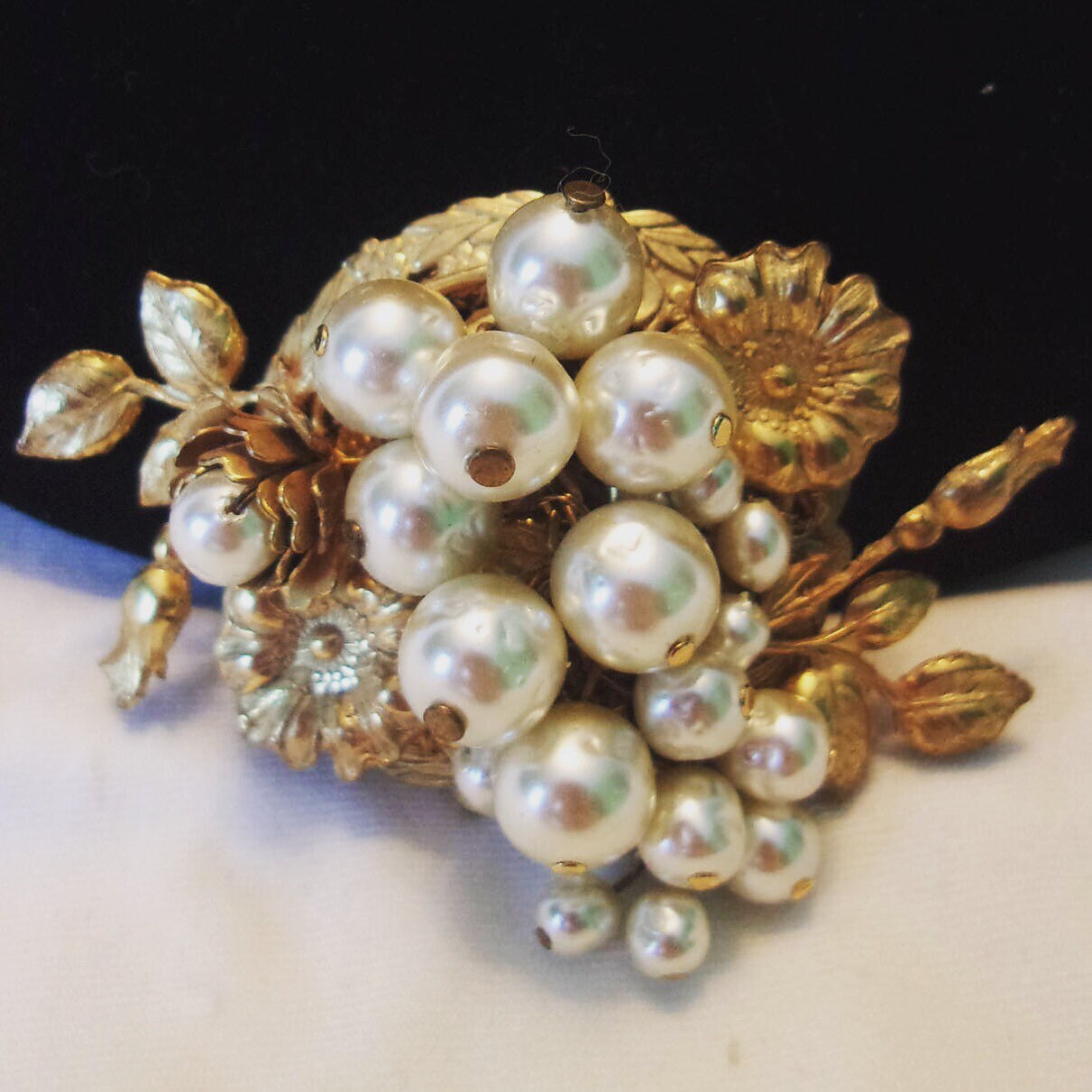 Miriam Haskell Brooch Cascade Cluster Baroque Pearl Flower & Leaf