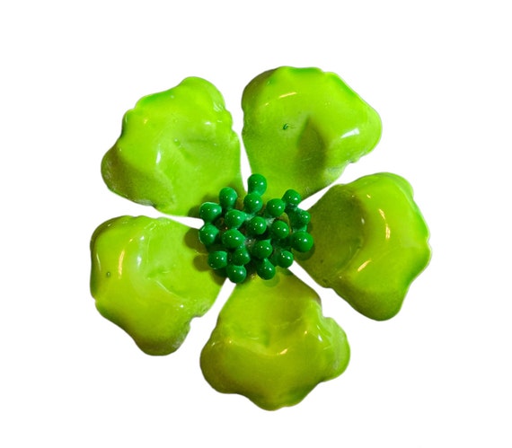 1960s daisy Flower Brooch, Green enamel flower pin - image 1