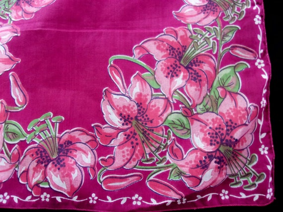 1940s Tiger Lily Hankie, vintage Flower Cotton Ha… - image 3