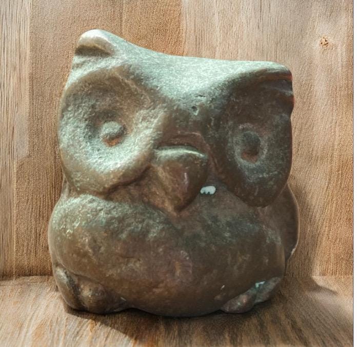 Mini Bronze Owl Figurine: Art Nouveau style home decor paperweight figurine