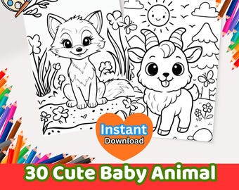 Baby Animal Coloring Pages | 30 Designs, Kids Activity (Digital Download)
