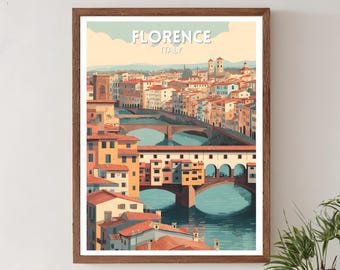 Retro reisposter Florence Italië, moderne muurkunst uit het midden van de eeuw, decor vintage stadsgezicht, Europese huiskunst