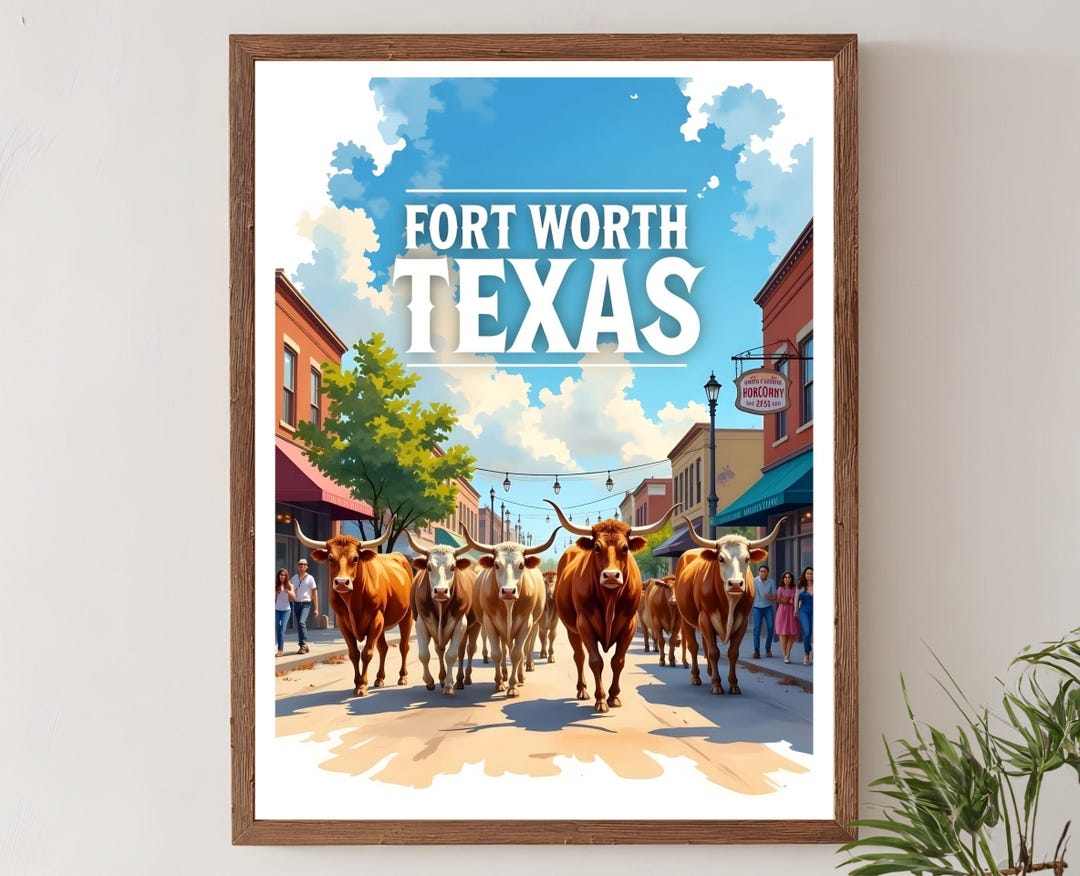 Fort Worth Texas Retro Travel Poster, Modern Wall Art Print, Vintage ...