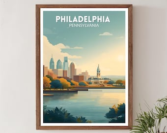 Philadelphia, Pennsylvania, retro reisposter, moderne vintage stadsgezichten uit het midden van de eeuw, kunst aan de muur Noord-Amerika
