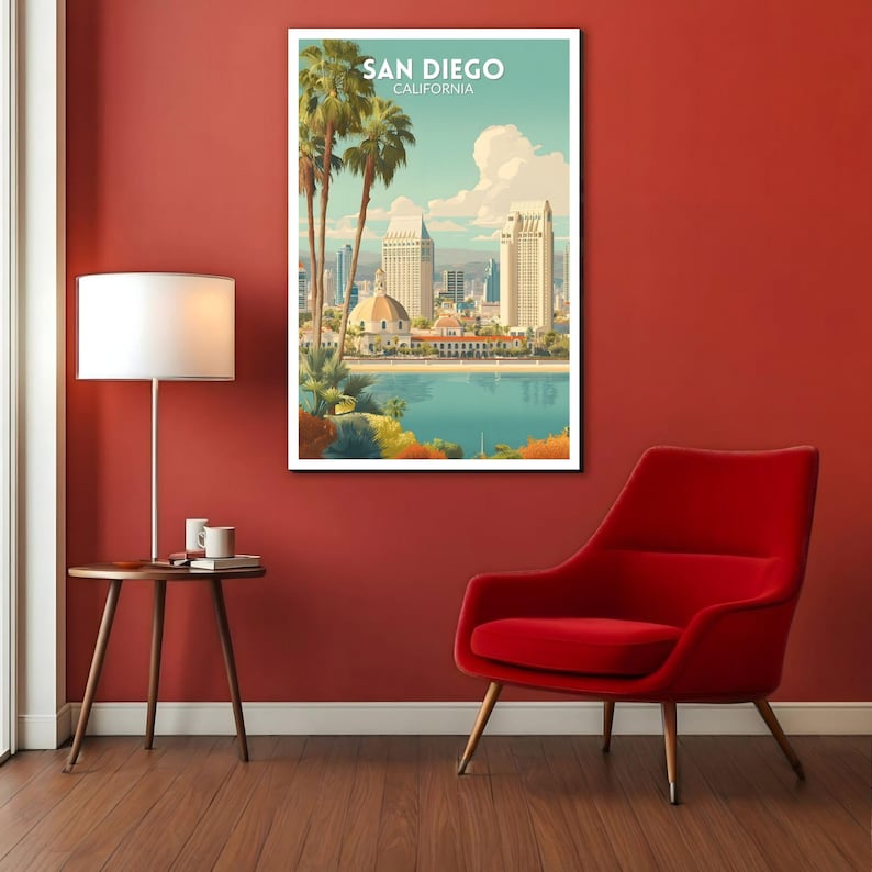 San Diego California Retro Travel Poster, Mid Century Modern Vintage ...