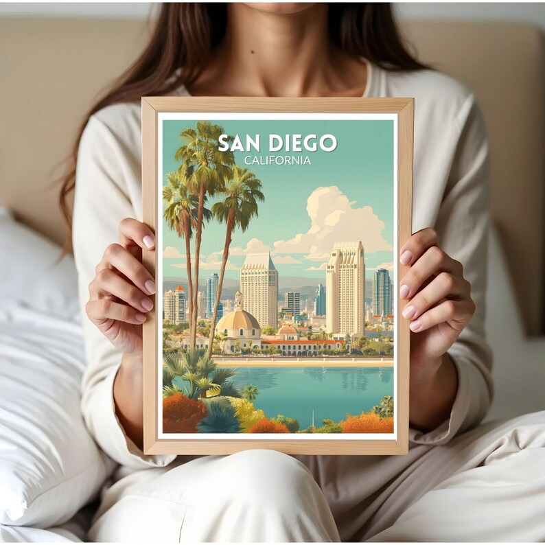 San Diego California Retro Travel Poster, Mid Century Modern Vintage ...