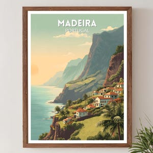 Madeira Portugal Retro Reseposter, Mid-Century Modern Vintage Landskapskonst, Europa Väggkonst