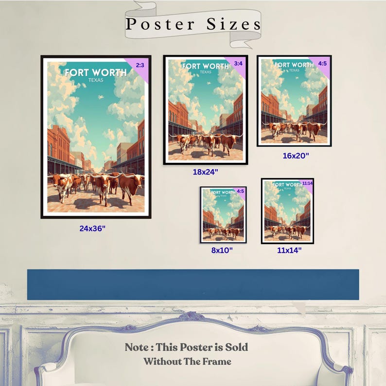 Fort Worth Texas Retro Travel Poster, Mid Century Modern Wall Art Print ...