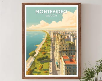 Montevideo Uruguay retro reisposter, moderne vintage stadsgezichten uit het midden van de eeuw, kunst aan de muur Zuid-Amerika