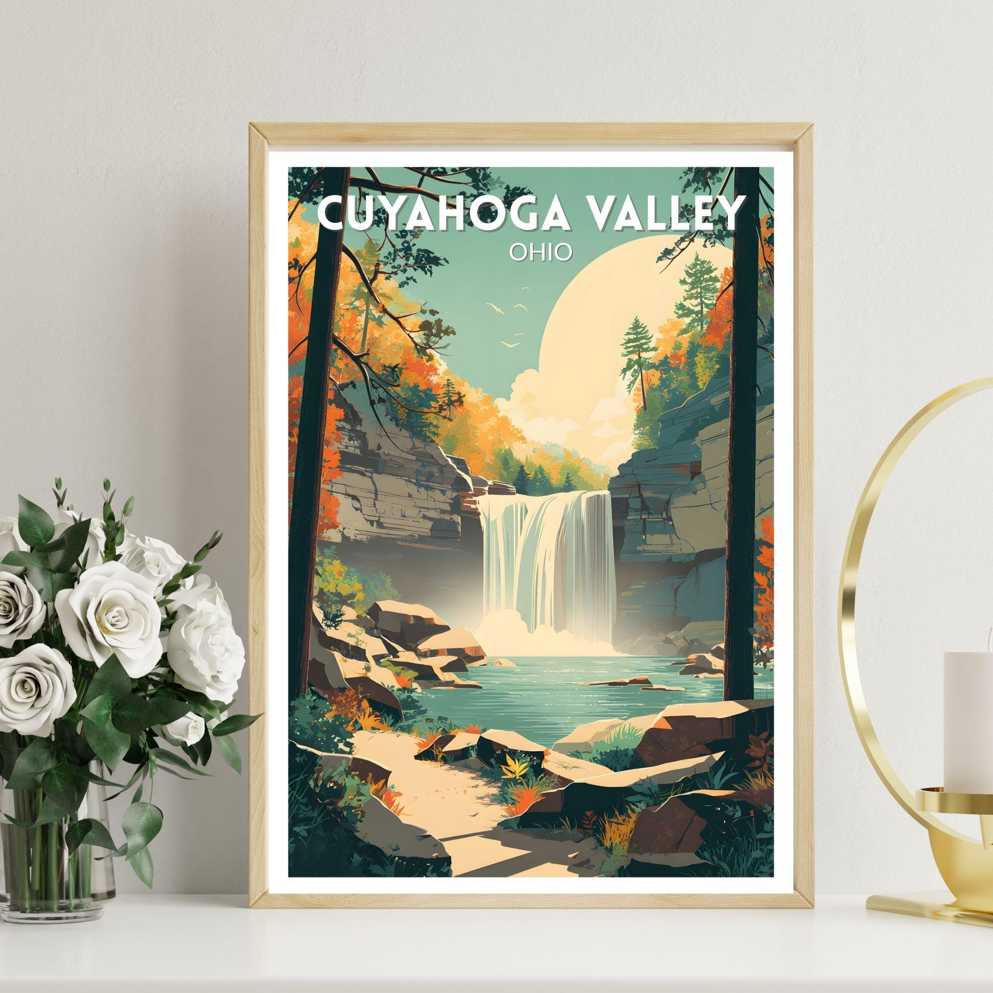 Cuyahoga Valley National Park Ohio Retro Travel Poster, Mid