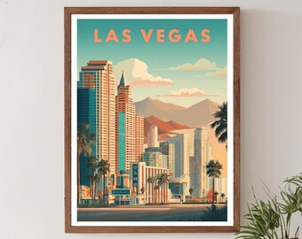 Las Vegas Nevada Retro Travel Poster, Mid Century Modern Wall Art Print, Vintage City Lights Landscape Decor, Nevada Poster, Home Decor