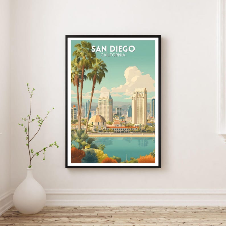San Diego California Retro Travel Poster, Mid Century Modern Vintage ...