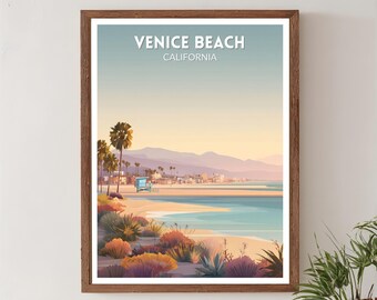 Venice Beach California Retro Travel Poster, Mid Century Modern Vintage Coastal Art, North America Wall Art