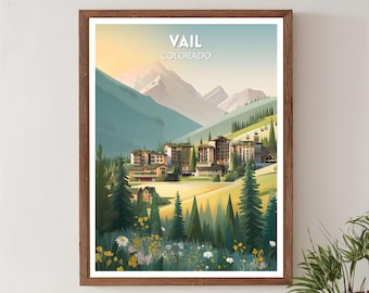 Vail Colorado Retro Travel Poster, Mid Century Modern Vintage Mountain Art, North America Wall Art