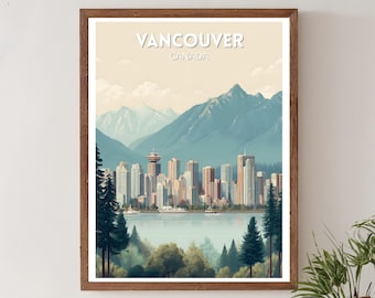 Vancouver Canada Retro Travel Poster, Mid Century Modern Vintage Coastal City Art, North America Wall Art