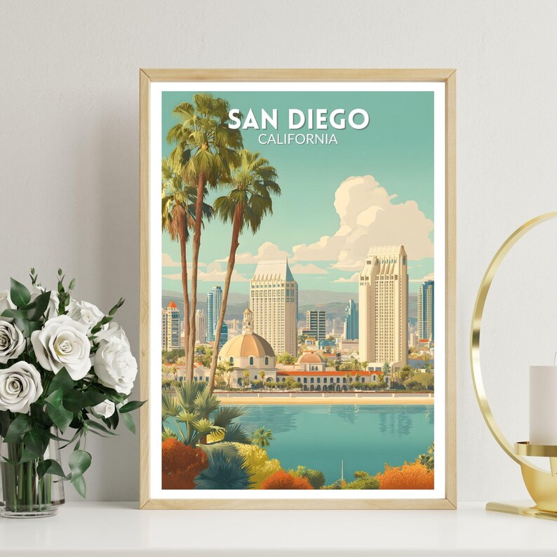 San Diego California Retro Travel Poster, Mid Century Modern Vintage ...