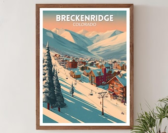 Breckenridge Colorado retro reisposter, moderne muurkunst print uit het midden van de eeuw, vintage berglandschap decor, Colorado poster, woondecoratie