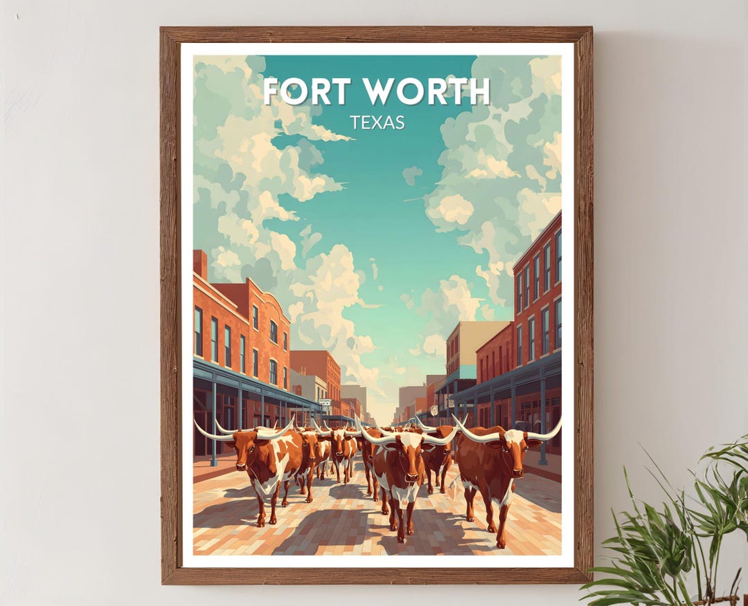 Fort Worth Texas Retro Travel Poster, Mid Century Modern Wall Art Print ...