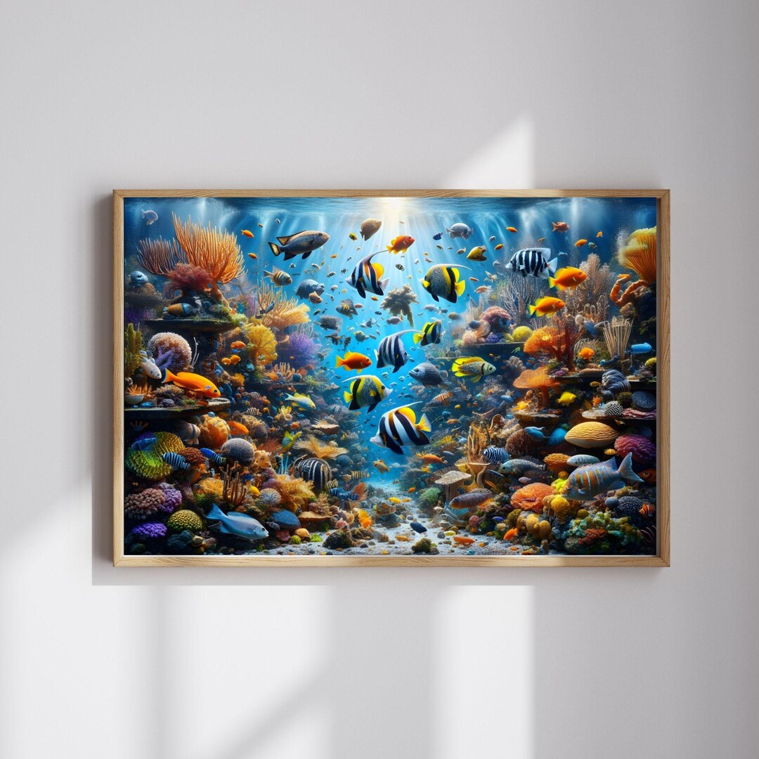 View of Underwater Aquarium Wall Art Digital Download, Colorful Fish and Coral ...
