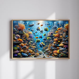 Underwater Aquarium Wall Art Digital Download, Colorful Fish and Coral Reef Print, Ocean Marine Life Photography, Sea Decor