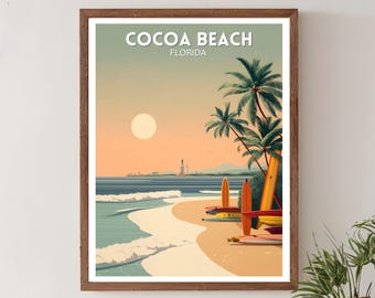 Cocoa Beach Florida Vintage Travel Print, Retro Wall Art Poster, Retro Florida Beach Poster, Coastal Wall Decor, Cocoa Beach Poster, Florida