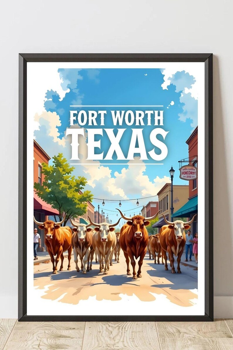 Fort Worth Texas Retro Travel Poster, Modern Wall Art Print, Vintage ...