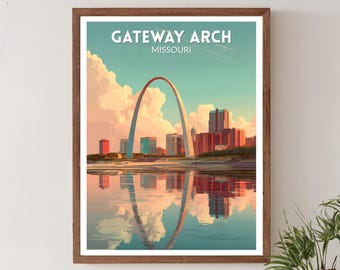 Gateway Arch Missouri Retro Travel Poster, Mid Century Modern Wall Art Print, Vintage Cityscape Decor, Missouri Poster, Home Decor