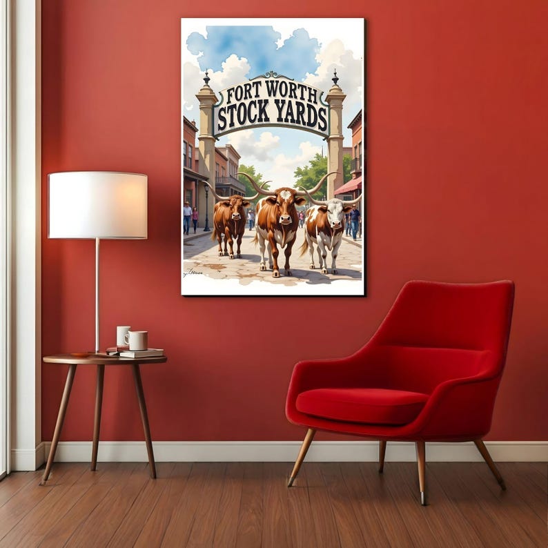Fort Worth Texas Retro Travel Poster, Mid Century Modern Wall Art Print ...