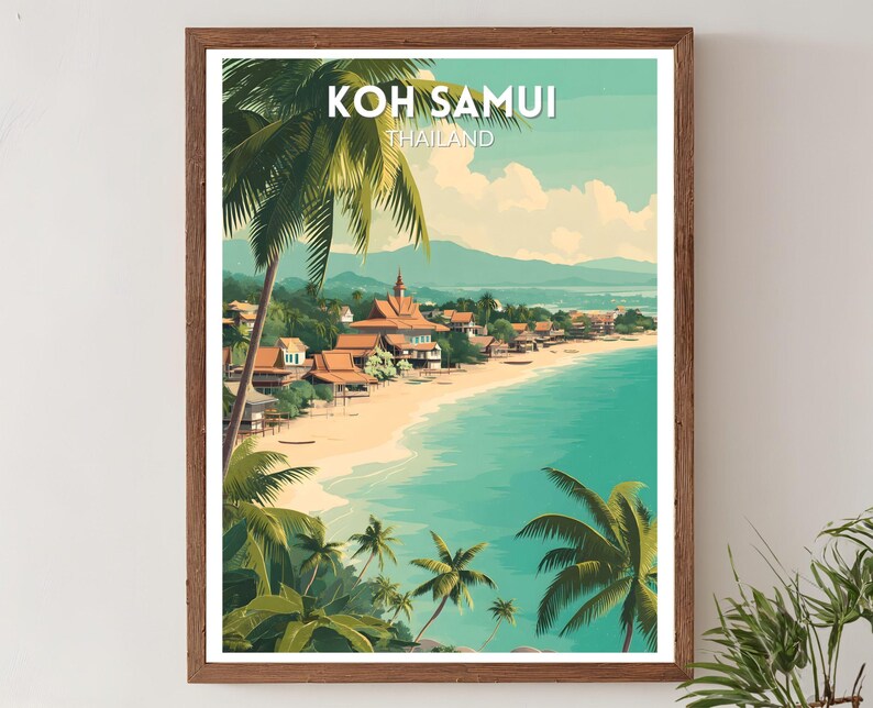 Koh Samui Thailand Retro Travel Poster, Mid Century Modern Vintage ...