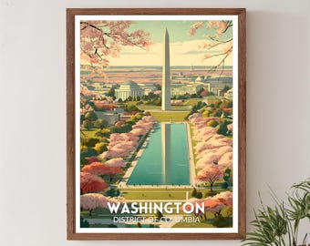 Washington DC USA Retro Travel Poster, Mid Century Modern Wall Art Print, Vintage Cityscape Decor, American Home Art
