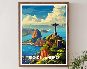 Plakat podróżniczy z Rio de Janeiro – Brazylia, sztuka ścienna, plakat z Rio de Janeiro, wydruk artystyczny z brazylijskim karnawałem, tropikalne letnie dzieło sztuki w stylu vintage