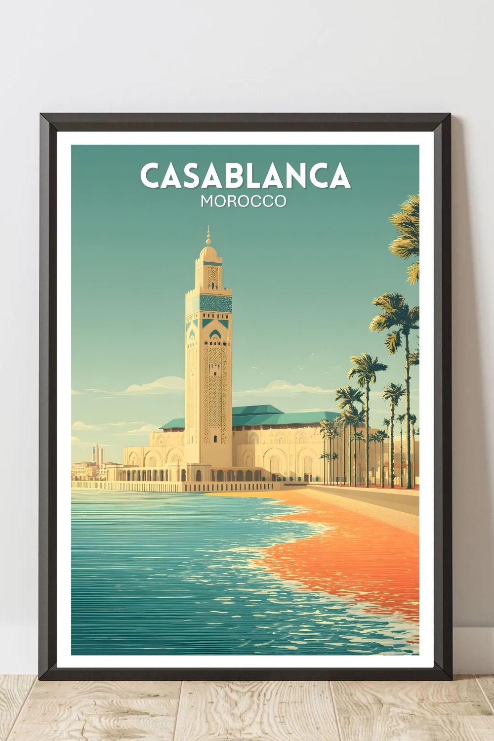 Casablanca Morocco Vintage Travel Print, Retro Wall Art Poster