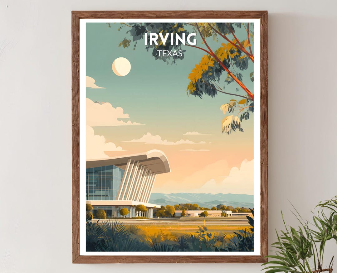 Irving Texas Retro Travel Poster, Mid Century Modern Vintage Cityscape ...