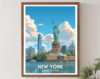 New York City Travel Print – USA, NYC Poster, Statue of Liberty Wall Art, New York Print, America Poster, New York Wall Decor, New York